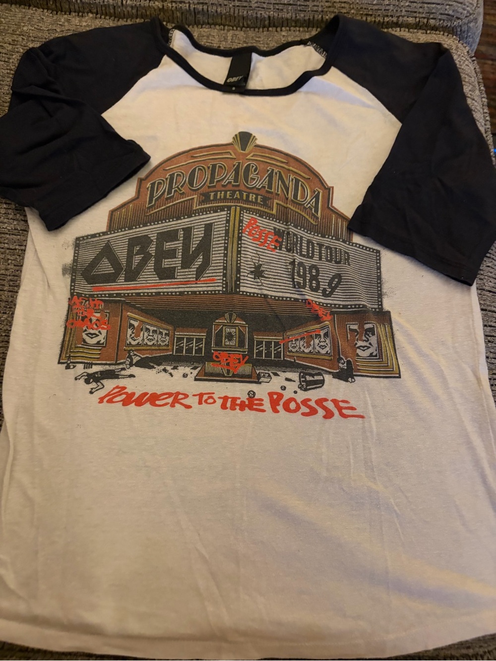 Obey White Tee with Black Trim - Classic Logo Tag